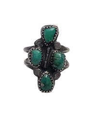 Gorgeous Vintage Native American Sterling Silver Turquoise Color Ring, Size 8