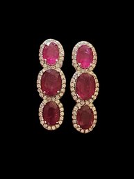 Vintage Sterling Silver Ruby Color Earrings