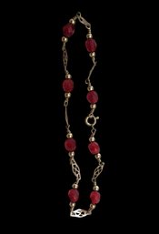 Beautiful Vintage 14K GF Ruby Color Beaded Bracelet