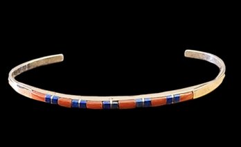 Beautiful Vintage Native American Sterling Silver Coral Lapis Bracelet