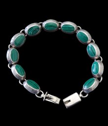 Beautiful Vintage Sterling Silver Malachite Bracelet