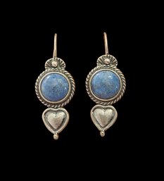 Beautiful Vintage Sterling Silver Lapis Heart Earrings