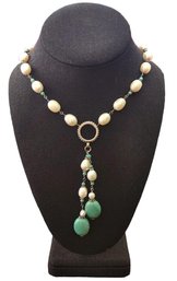 Beautiful Vintage Sterling Silver Pearl Turquoise Necklace