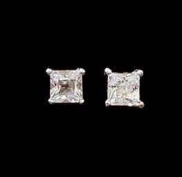 Vintage Sterling Silver Square CZ Stud Earrings