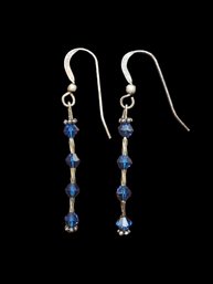 Vintage Sterling Silver Blue Beaded Dangle Earrings