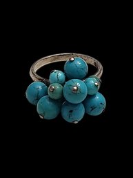 Vintage Native American Sterling Silver Turquoise Blue Ball Cluster Ring, Size 7