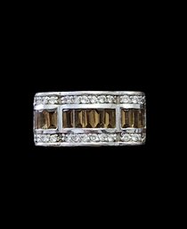 Vintage Sterling Silver Brown And Clear Stones Ring, Size 7.75