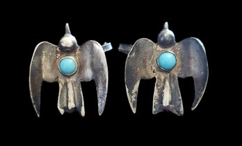 Amazing Vintage Native American Sterling Silver Bird Screw On Earrings