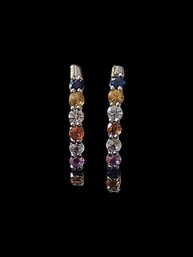 Vintage Sterling Silver Multi Color Stone Earrings