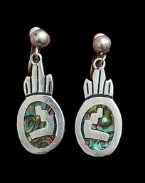 Vintage Sterling Silver Taxco Mexico Abalone Inlay Screw On Earrings