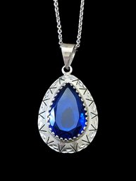 Vintage Designer ALE Sterling Silver Necklace W/ Sterling Silver Blue Faceted Stone Pendant