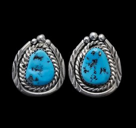 Vintage Native American Sterling Silver Turquoise Stud Earrings