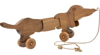 Vintage Wooden Handmade Pull String Dog Children's Toy