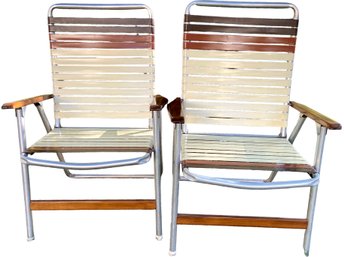 Pair Of 1970s Strap Folding Lawn Chairs