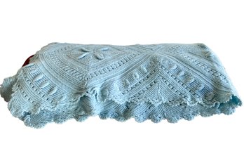 Vintage Light Blue Knitted Blanket 67' X 47'