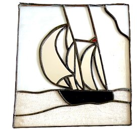 Large Vintage Sailboat Stained Glass Window Hanging 11' X 12'