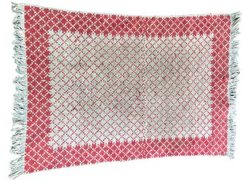 Red And White Vintage Cotton Woven Rug 50' X 36'