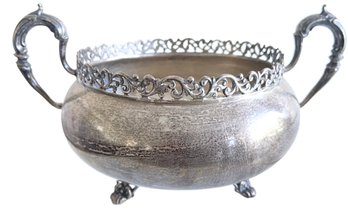 Vintage Footed Silver Plate Two-handled Bowl 9' X 6.5' X 5'