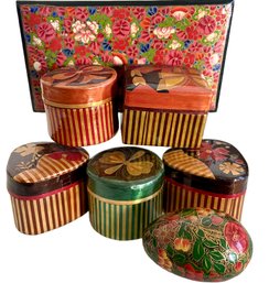 Six Vintage Lacquered Boxes And An Egg