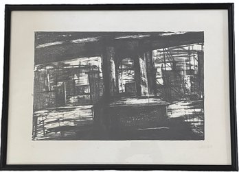 Signed Black & White Abstract 'Streetscape' Lithograph By Shayna T. Blum (C-13)
