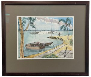 Original Watercolor 'Boats On Beach' 2016 By Daniel Rosner