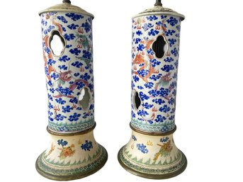 Distinctive Pair Of Antique Chinese Vase Lamps