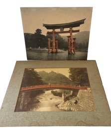Pair Of Vintage Japanese Tinted Photographic Prints