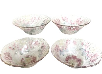 Four Mid Century Embossed Floral Glass Salad Bowls