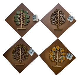 Fab Danish Modern (NEVER USED) Four Seasons Tree Wall Plaques By Syroco