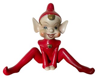 Vintage 1950s Red Ceramic Christmas Elf Pixie