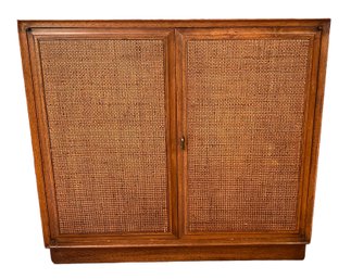 Mid Century Walnut Cane Weave Front Cabinet