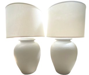 Pair Of Grey Ceramic Lamps