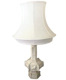 Vintage Hardwood Painted White Asian Table Lamp With Animal Motif