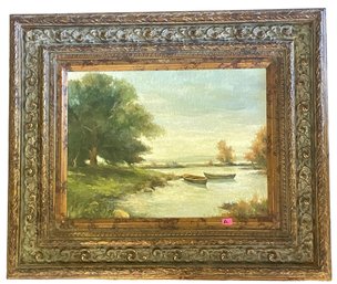 Signed Oil On Canvas Painting 'Landscape With Boats' By Rafael Petrossian (A)