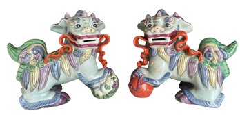 Vintage Pair Of Hand Painted Porcelain Foo Dogs