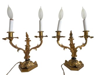 Pair Of Gilded Art Nouveau Candelabra Lamps