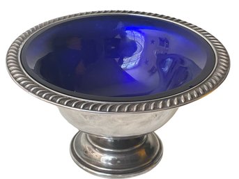 Vintage Barker Ellis - England Silver Plate Bowl With Cobalt Glass Insert