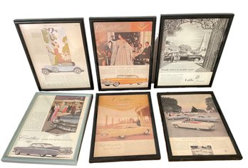 Six Vintage Framed CADILLAC Magazine Ads