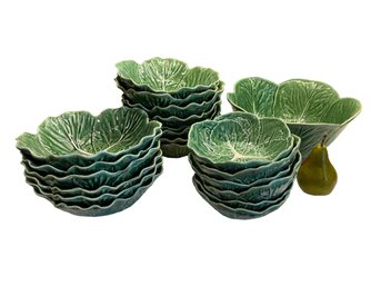 Collection Of Green Cabbage Bowls From Portugal -21 Pieces
