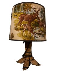 Deer Leg Table Lamp With Printed Fabric Drum Shade