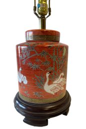 Vintage Chinese Porcelain Lamp With Swans