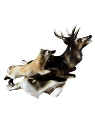 Mid Century Ceramic Deer And Wolf Figurine