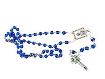 Beautiful Silver & Cobalt Beaded Rosary