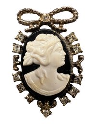 Vintage Victorian Style Studded Cameo Brooch Pin