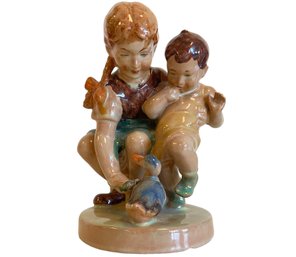 Vintage Ceramic Bavarian Children With A Duck Figurine