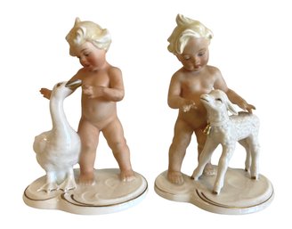 Pair Of Vintage Wallendorf Schaubach Kunst Porcelain Cherub Figurines