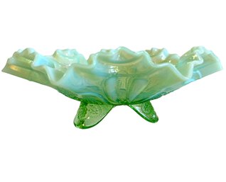 Antique Jefferson Glass 'Meander Green Opalescent' Candy Dish Circa 1905