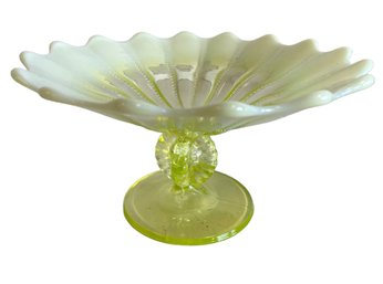 19th Century Antique Northwood Opalescent Uranium Glass Pedestal Dish