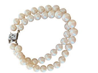 Double Strand Simulated Pearl Bracelet With Fancy Clasp