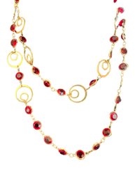 Beautiful Red Glass Beaded Gold Link Double Strand Necklace